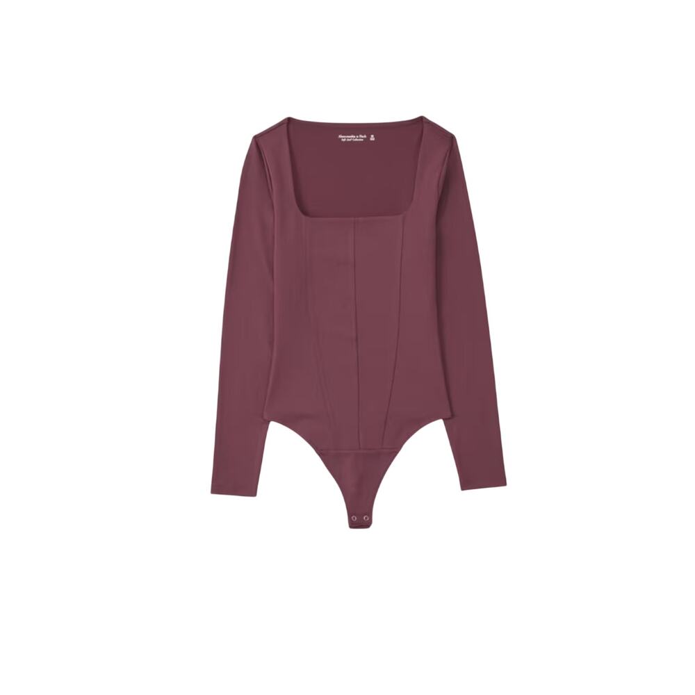 Abercrombie & Fitch corset Burgundy Bodysuit, size Large square neck long sleeve